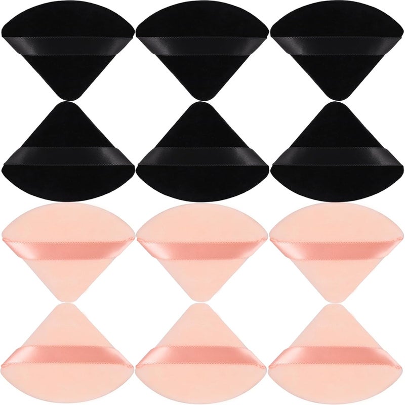 JOLY Triangle Powder Puff Face Makeup Sponge Beauty Blender Stocking Stuffers Puffs for Women apply Loose Powder and Foundation (6Pcs_Black+6Pcs_Beige) - Image 1